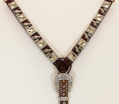Genuine Leather Rhinestone Barrel Racer Breast Collar and Headstall Set
