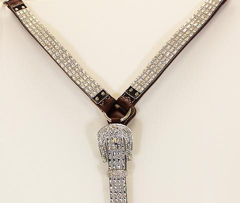 Genuine Leather Rhinestone Breast Collar and Headstall Set